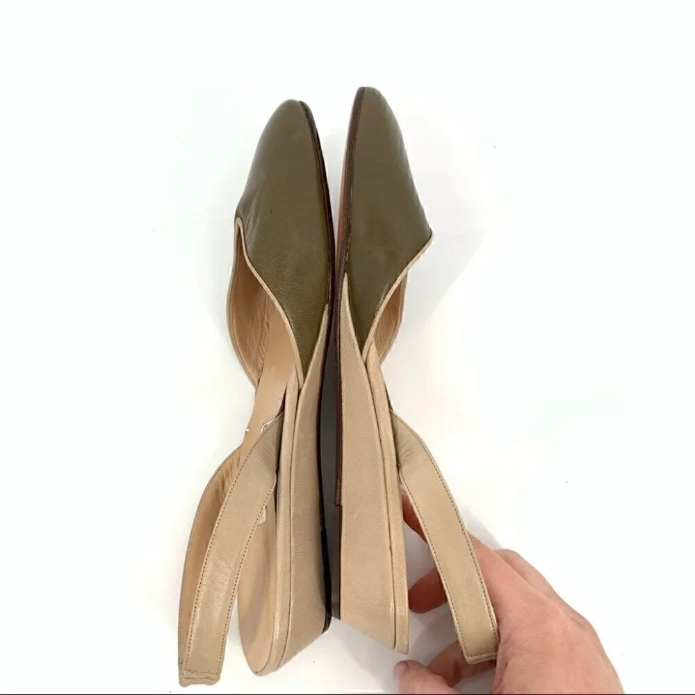New Calvin Klein Classics heel 8 N olive green  Tan Italian leather vintage 80s